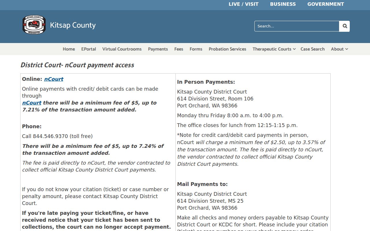Kitsap County traffic court records nCourt payment channels