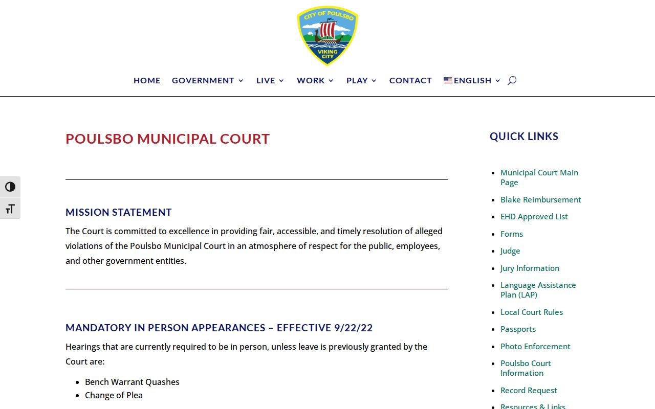 Official Poulsbo Municipal Court landing page