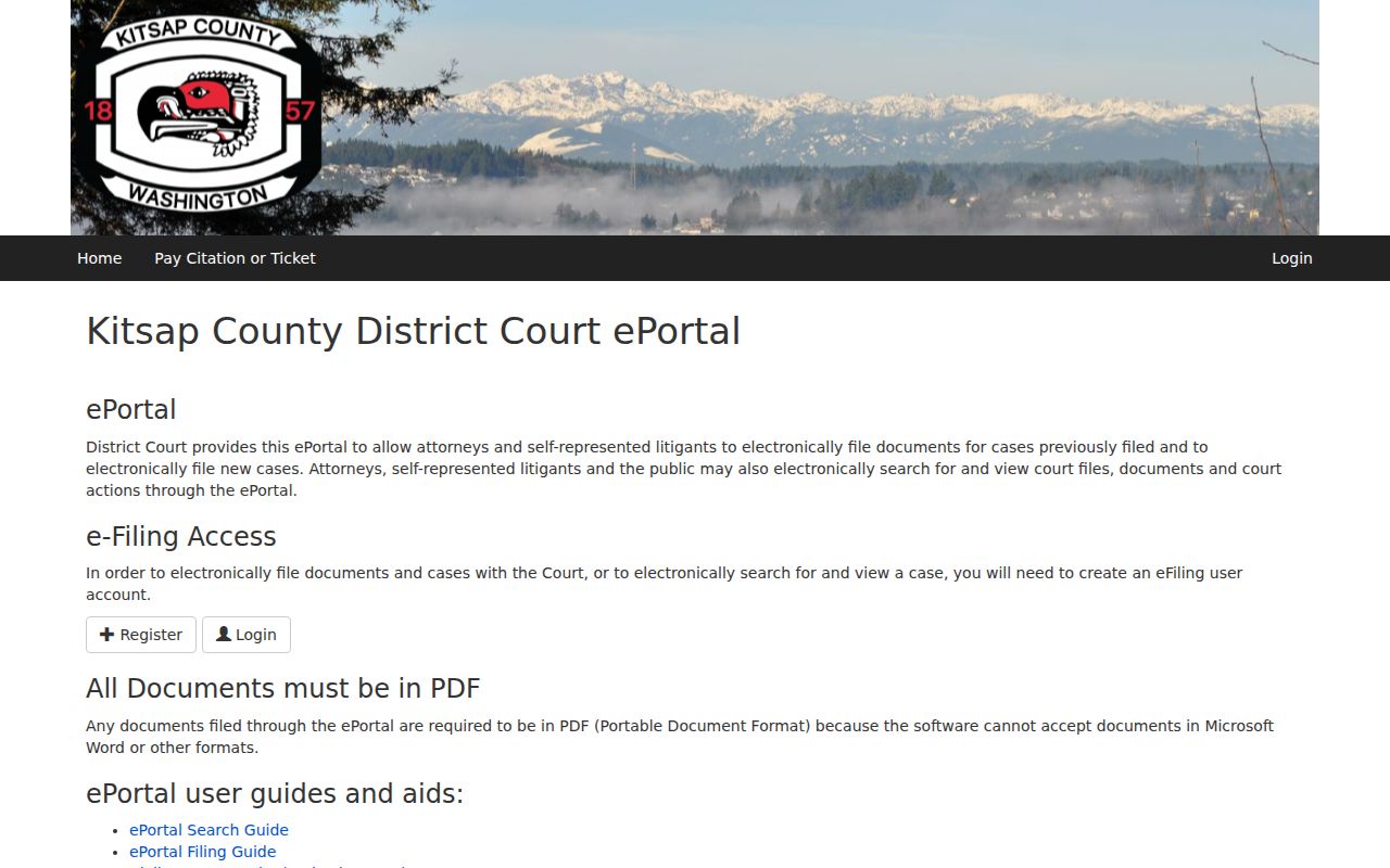 Kitsap County District Court ePortal login and public search page
